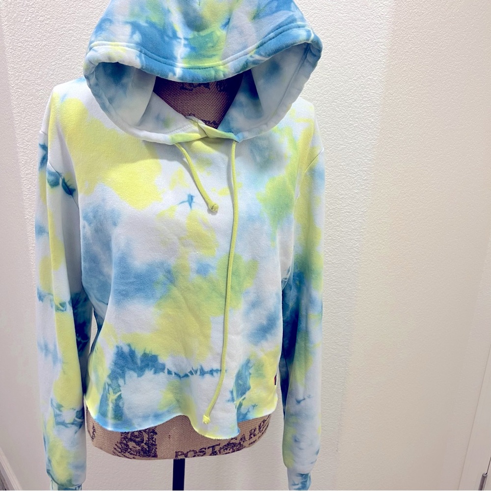 NWOT Aviator Nation Neon Tie Dye Crop Hoodie L